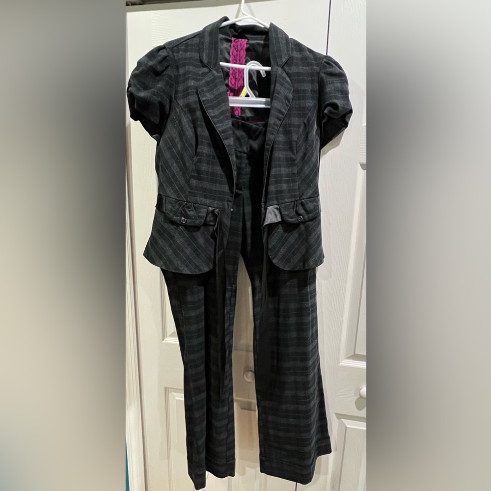 Maurices Black Pantsuit with Classic Plaid Design